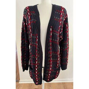 EUC Vintage Evan-Picone Knitted By Hand Plaid Cardigan Sweater Multicolor Acryli